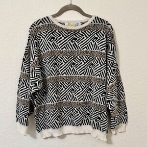 Vtg Womens Sweater Medium 80s 90s Ugly Funky Cotton Maximalism Oversized Grandpa